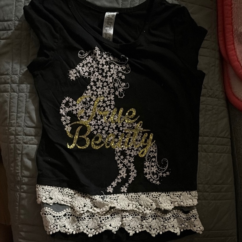 Black Kids Shirt with Gold and White Design